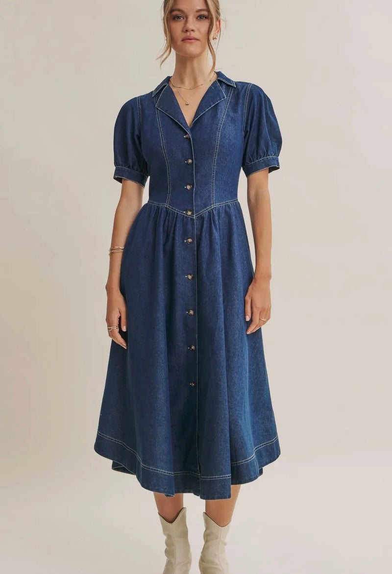Year Around Denim Washed Flare Dress - Flea Boutiques
