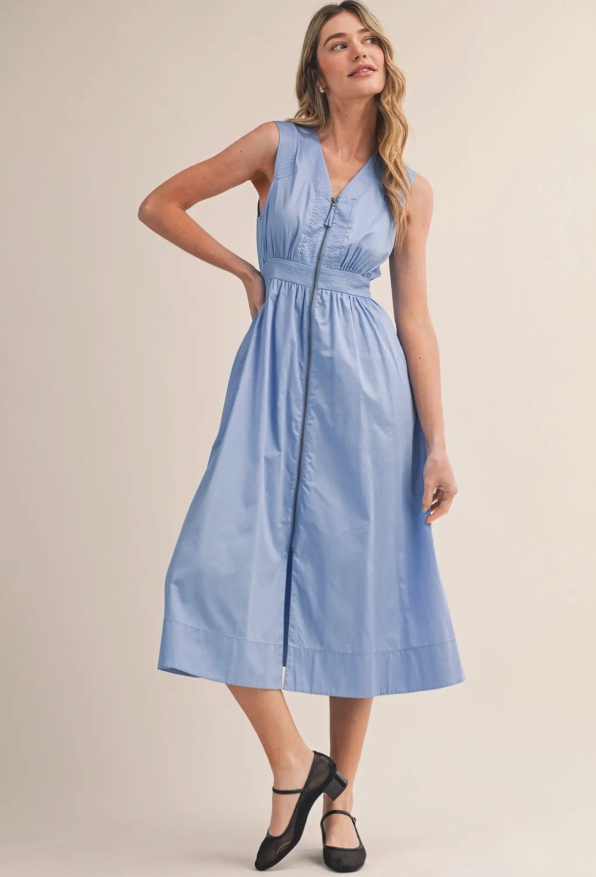 Zip Front Midi Dress - Flea Boutiques