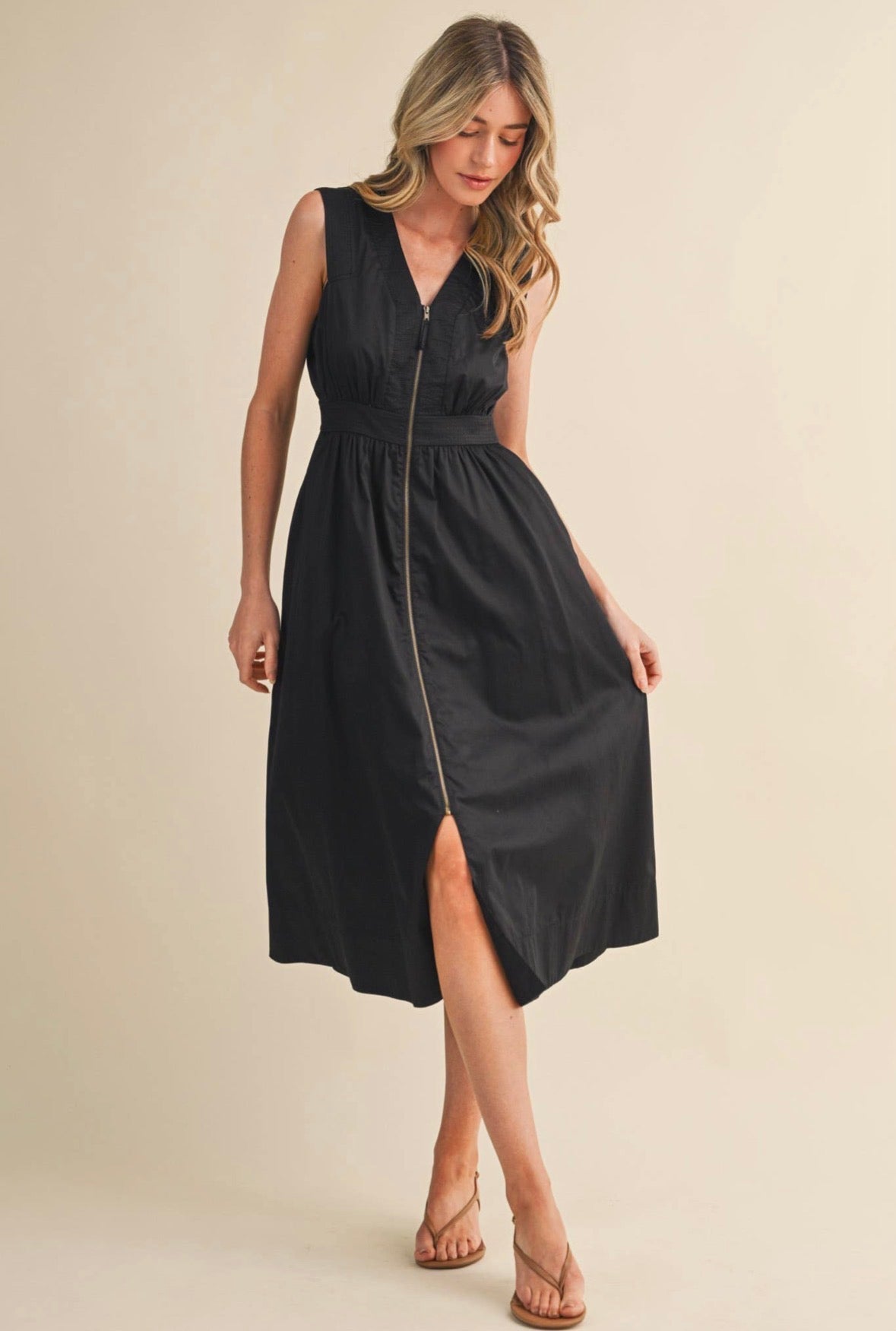 Zip Front Midi Dress - Flea Boutiques