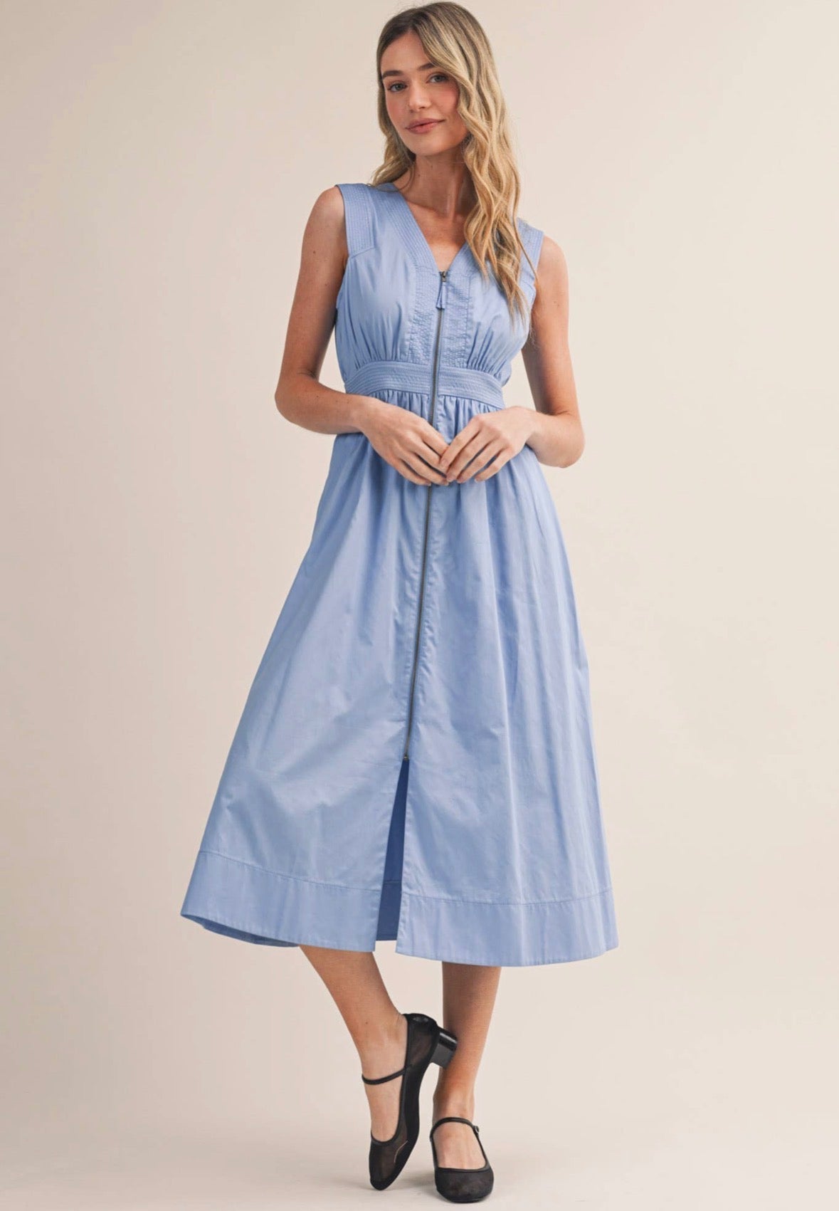 Zip Front Midi Dress - Flea Boutiques