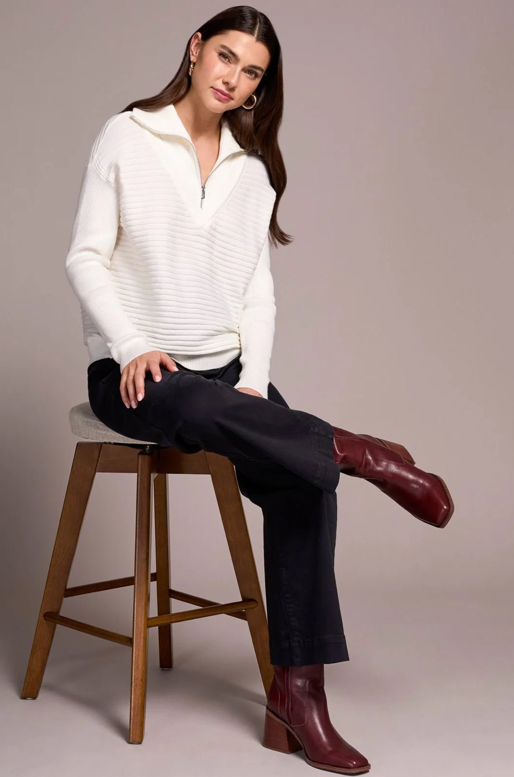 Zip Up V - Neck Sweater - Flea Boutiques