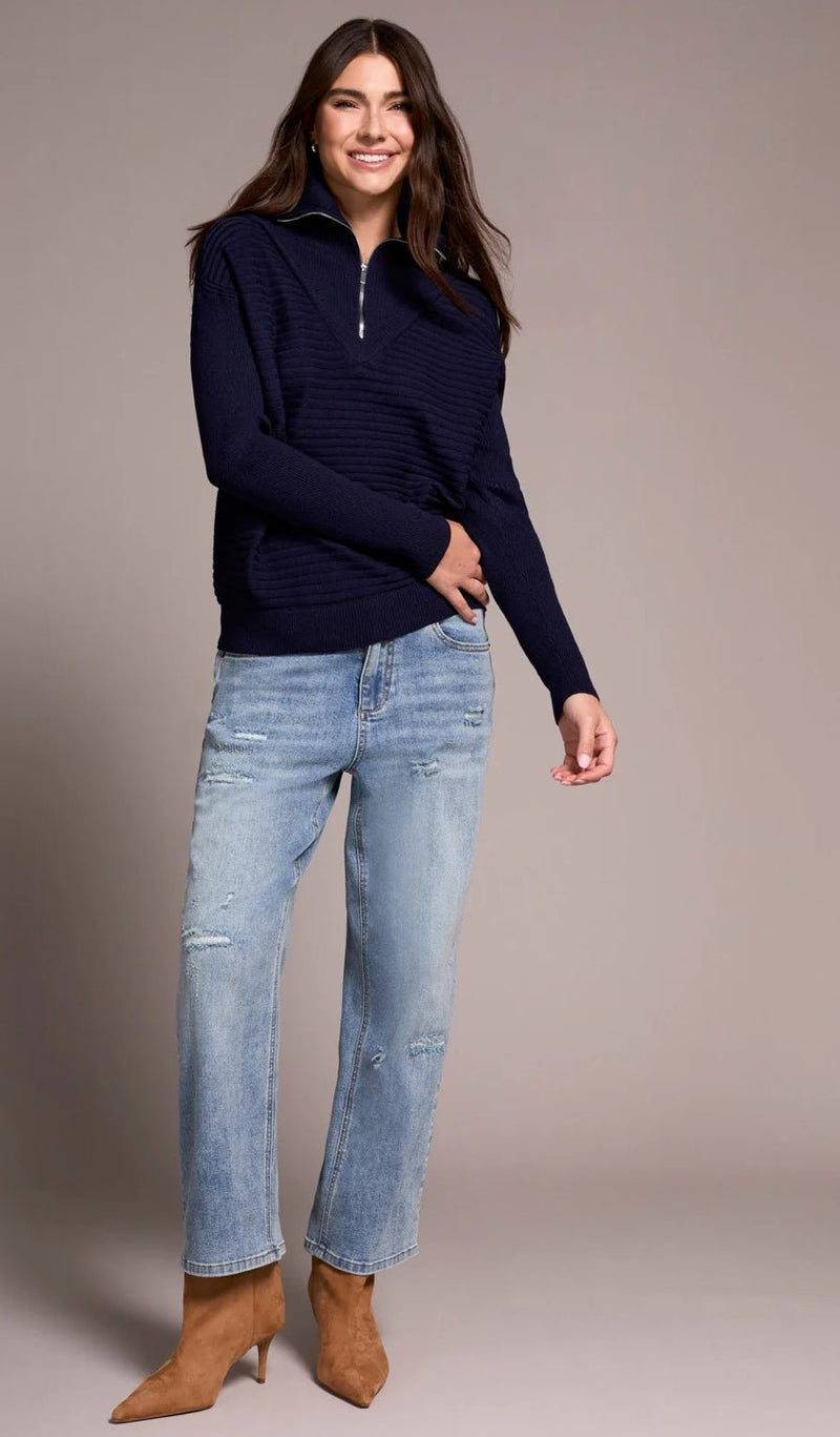 Zip Up V - Neck Sweater - Flea Boutiques