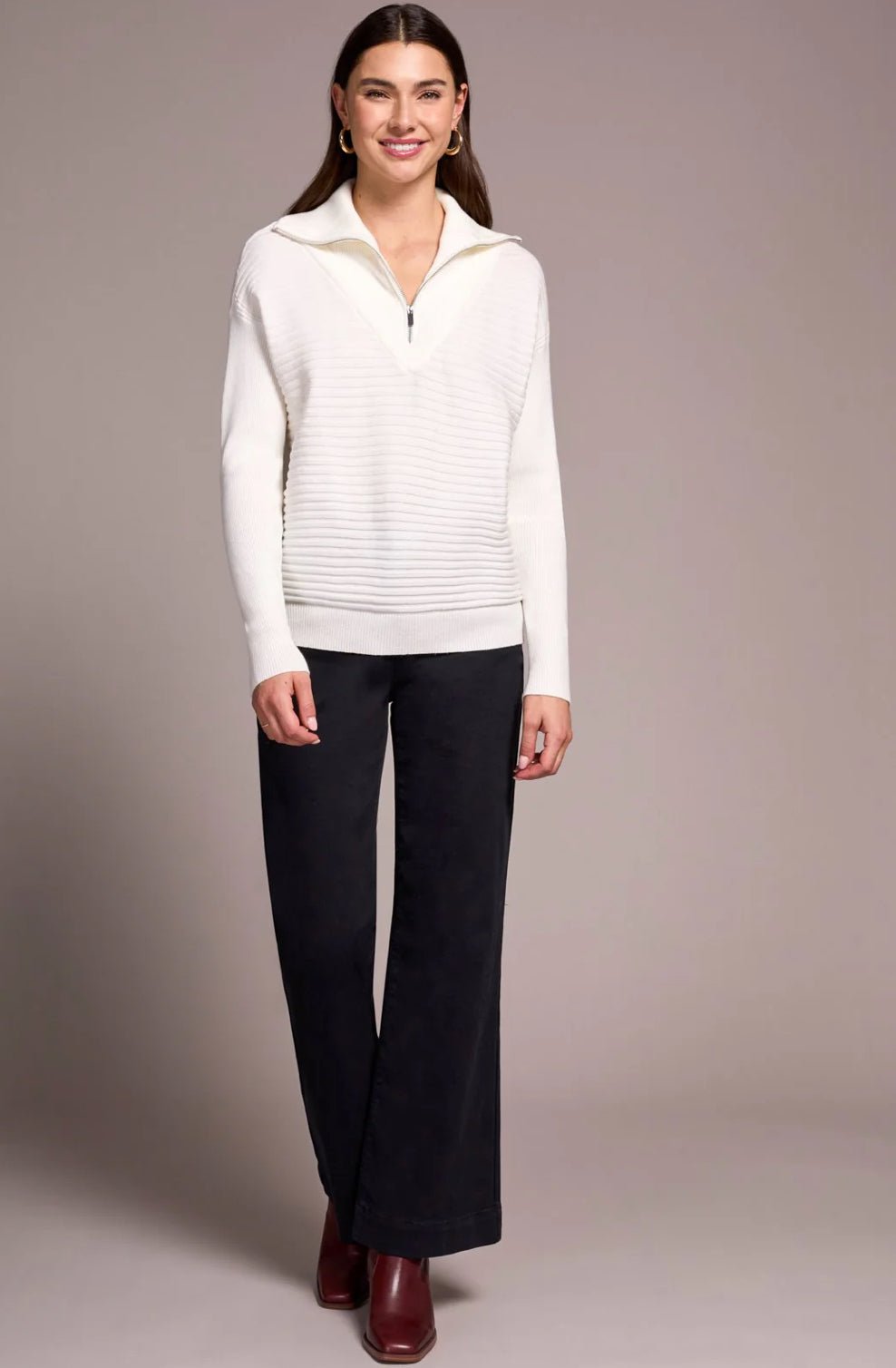 Zip Up V - Neck Sweater - Flea Boutiques